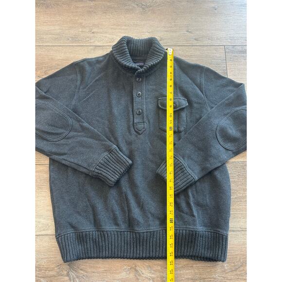 Land's End Men's Size XL 1/4 Button Sweater Elbow Patches Warm Dark Gray - Picture 9 of 9